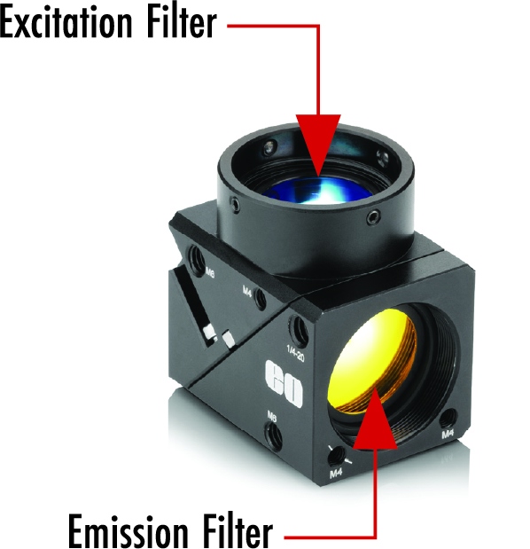 Correct placement of the excitation and emission filters based on the illumination source and sample,