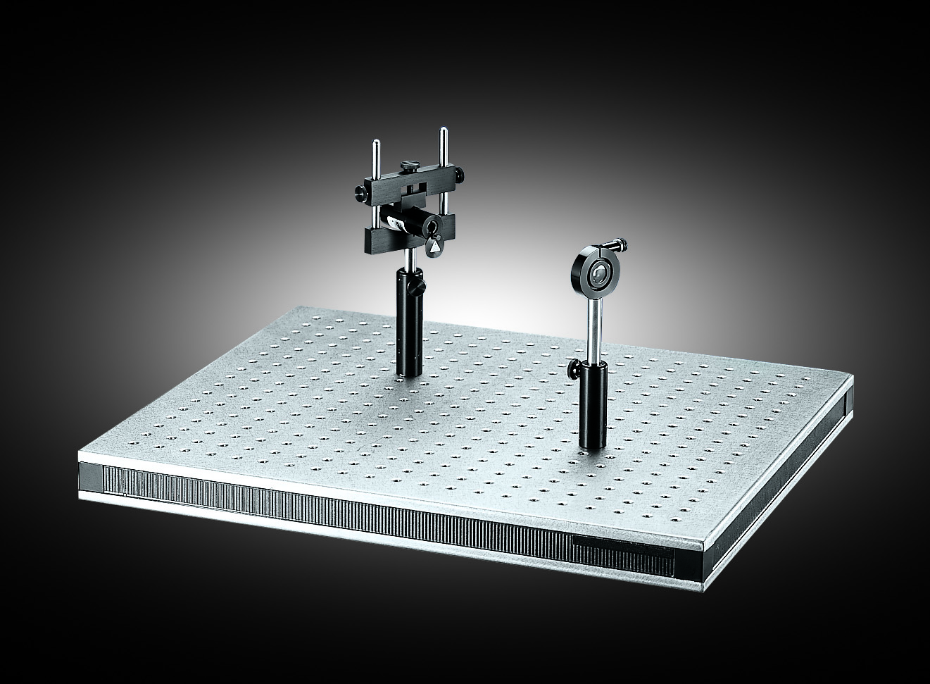 Optical breadboard with two mounts including optics and lasers